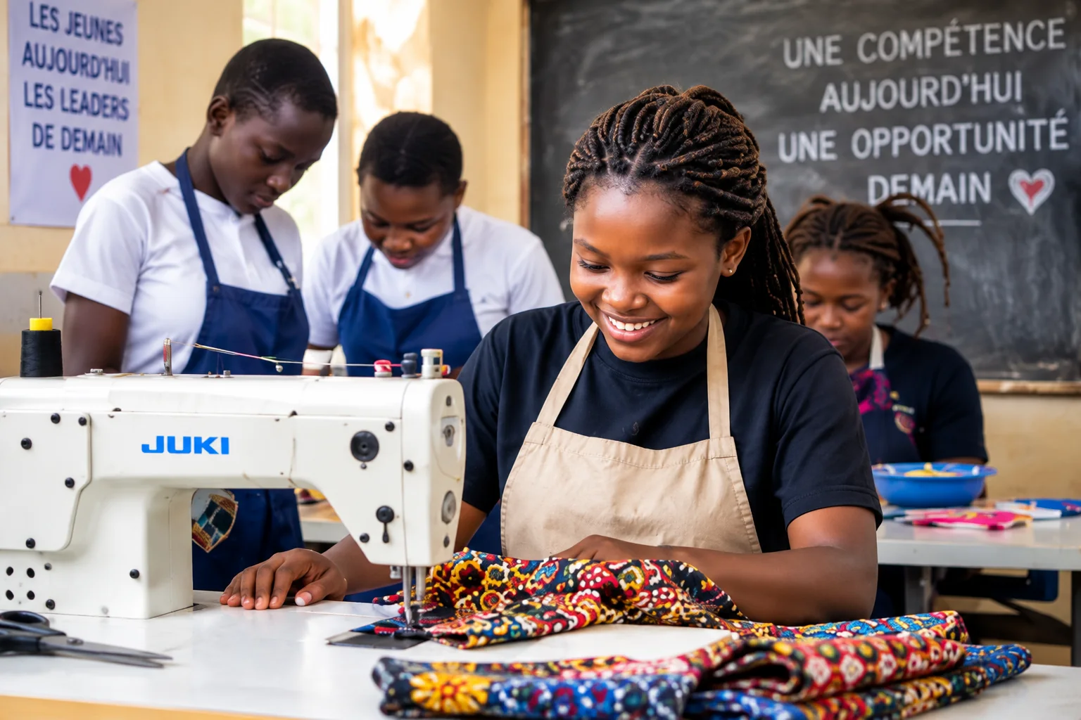 Illustration d'un atelier pratique d'entrepreneuriat et de couture